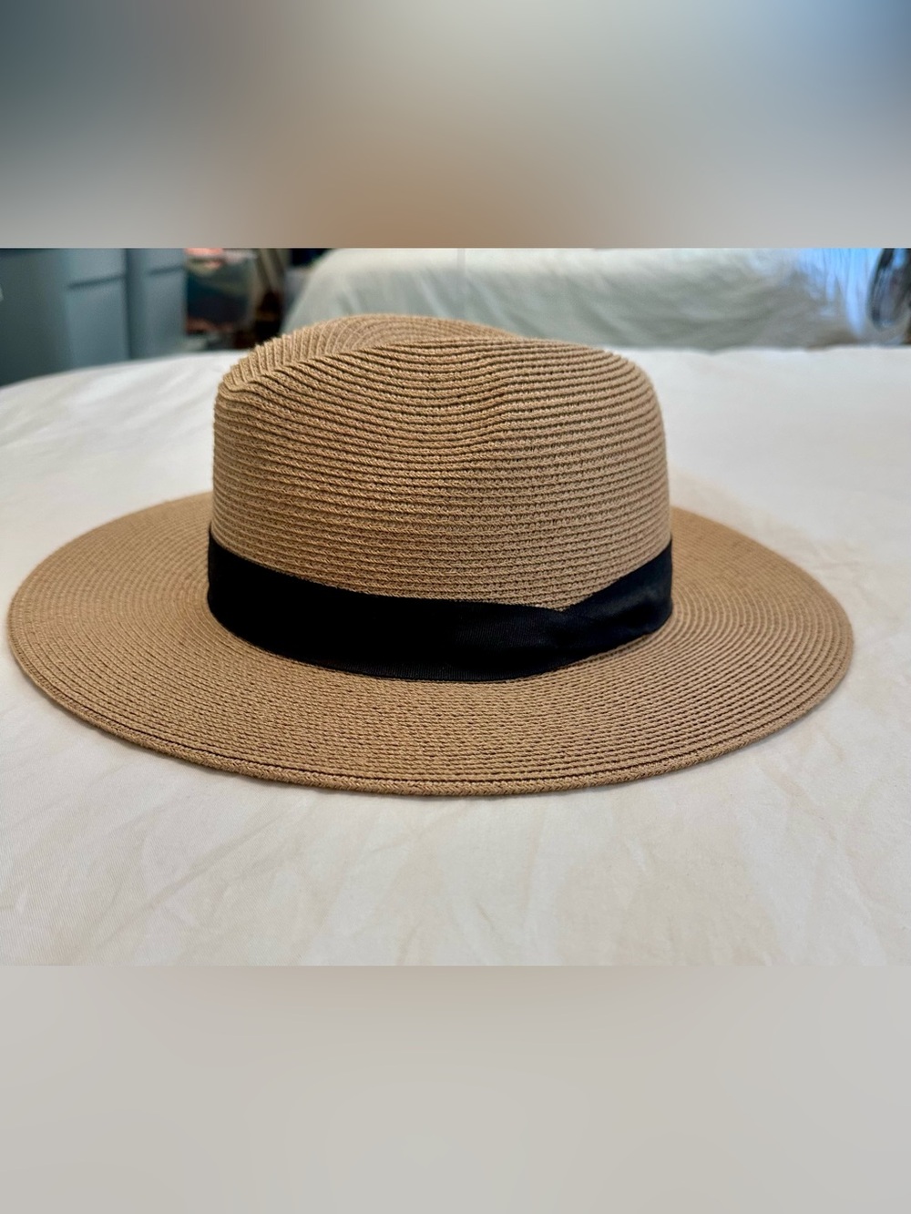 Banana Republic Beige Straw Fedora with Black Band